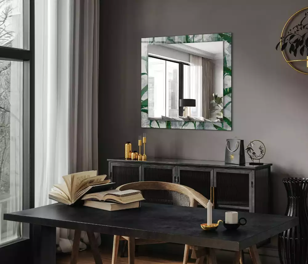 Miroir rectangulaire avec cadre imprimé plantes vertes