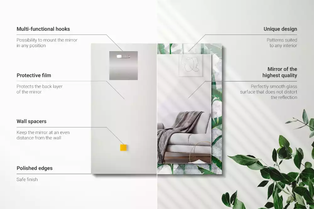 Miroir rectangulaire avec cadre imprimé plantes vertes