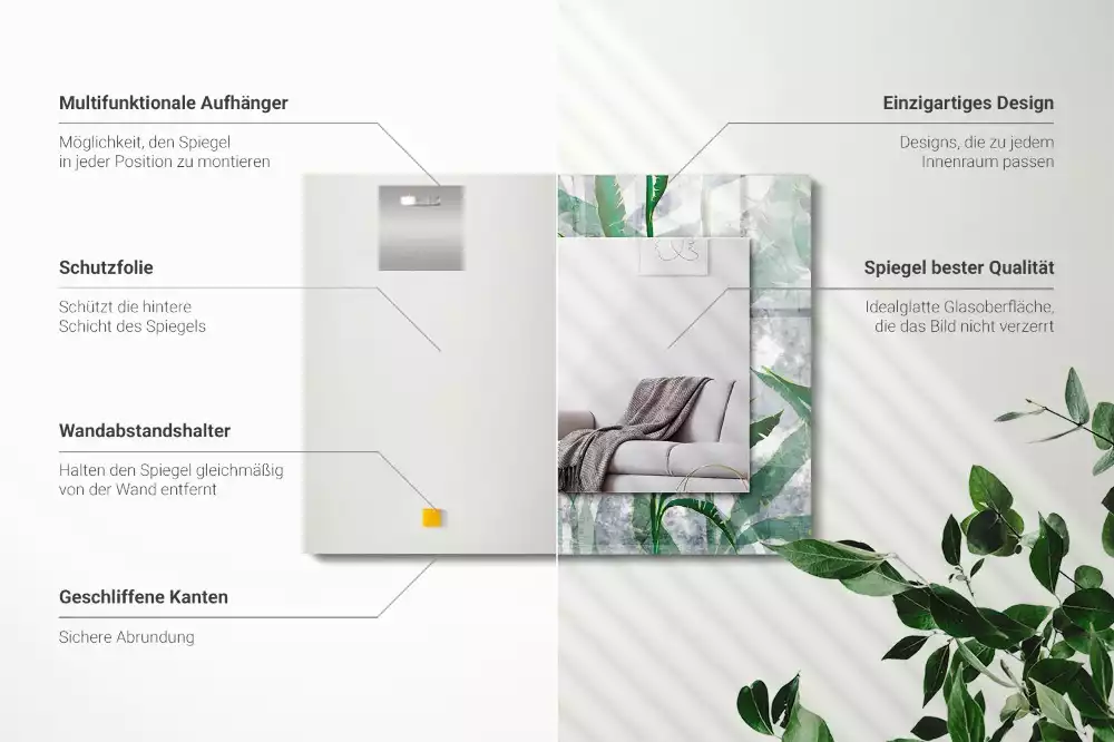 Miroir rectangulaire avec cadre imprimé plantes vertes