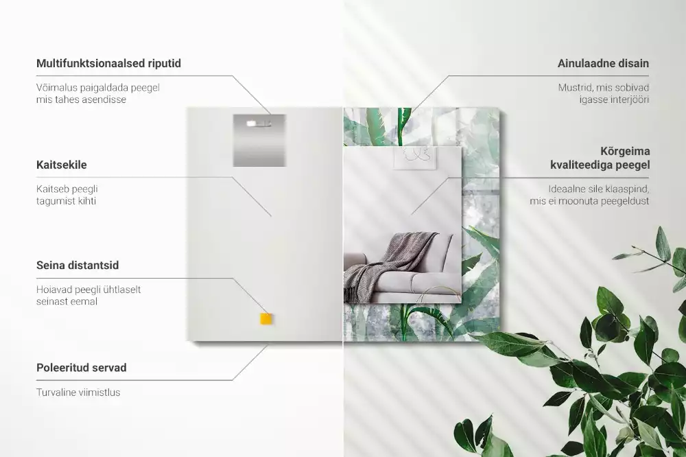 Miroir rectangulaire avec cadre imprimé plantes vertes