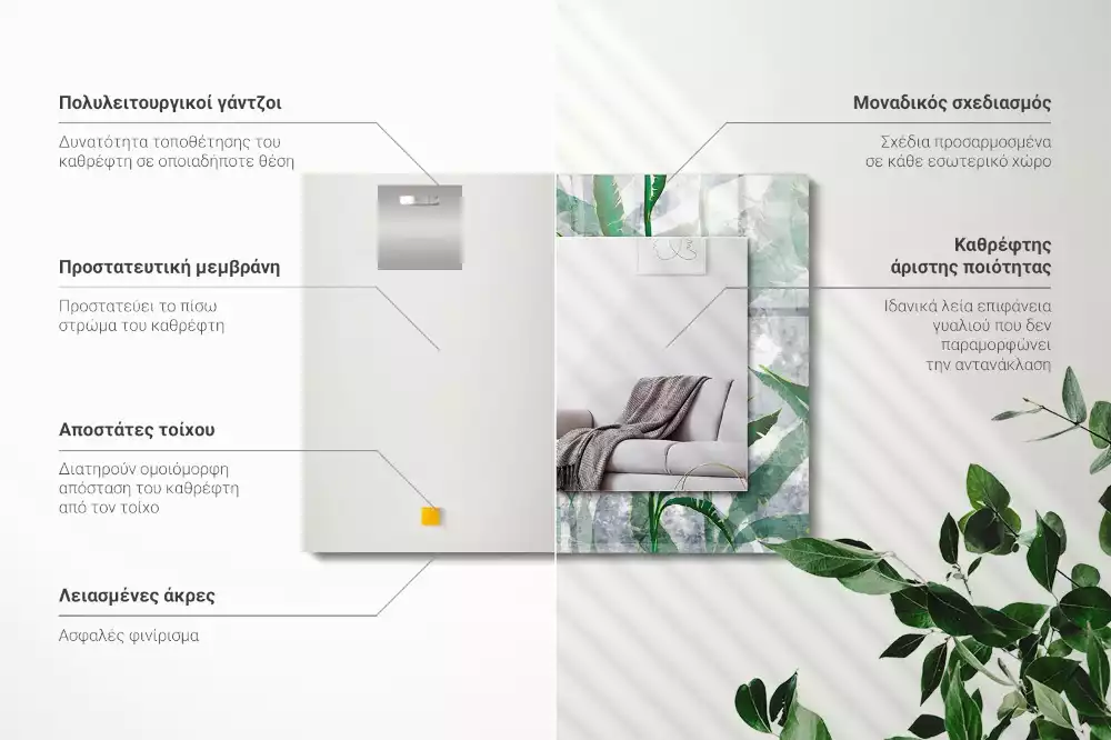 Miroir rectangulaire avec cadre imprimé plantes vertes