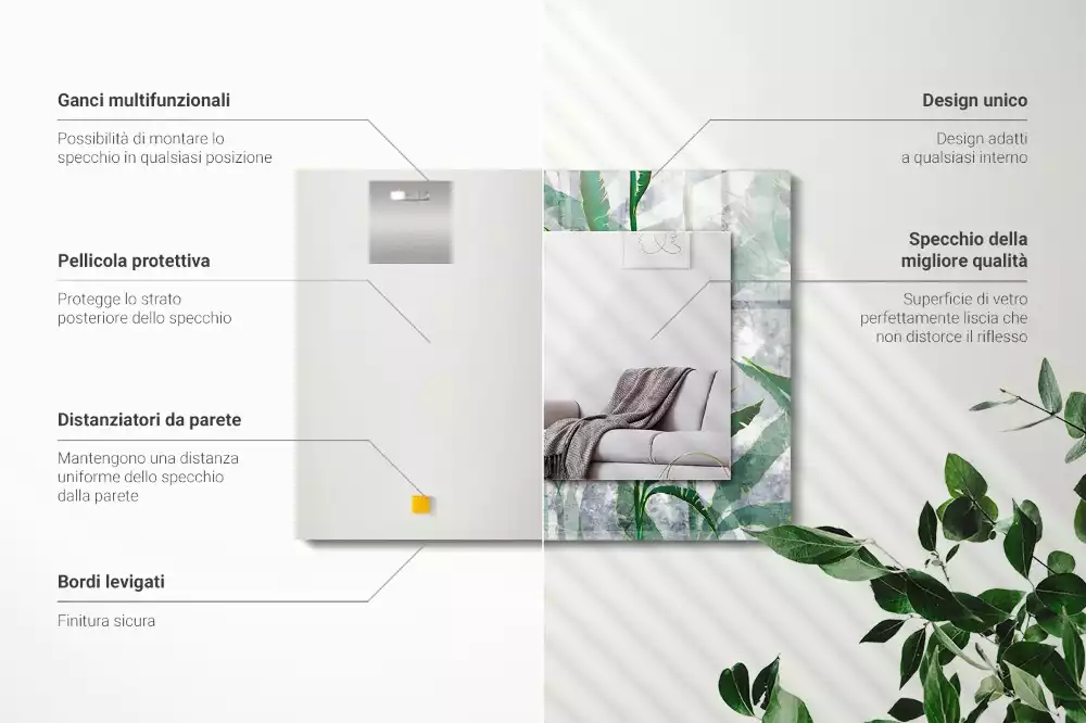 Miroir rectangulaire avec cadre imprimé plantes vertes