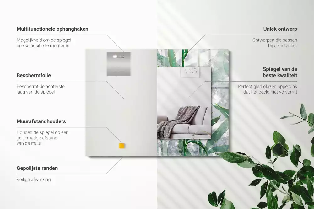 Miroir rectangulaire avec cadre imprimé plantes vertes