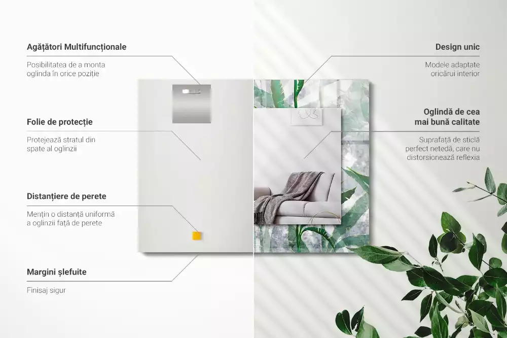 Miroir rectangulaire avec cadre imprimé plantes vertes