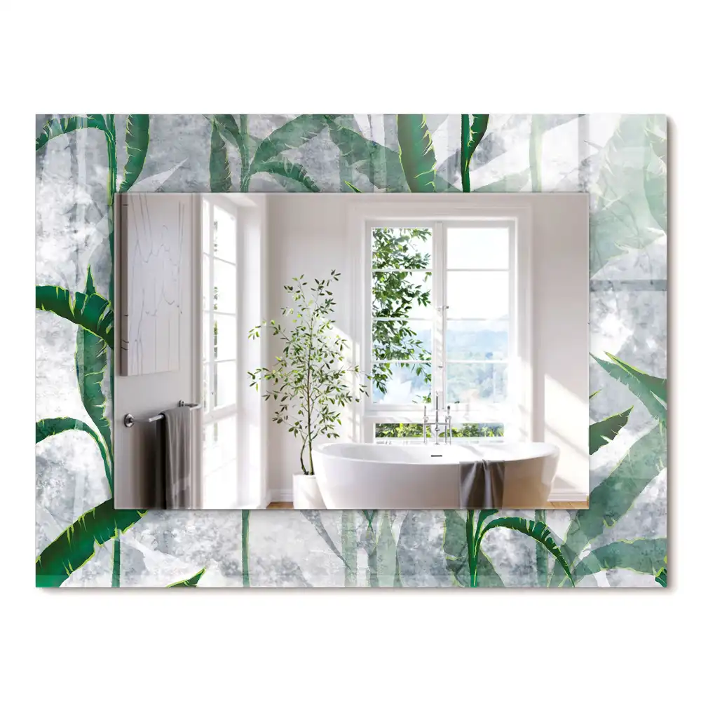 Miroir rectangulaire avec cadre imprimé plantes vertes