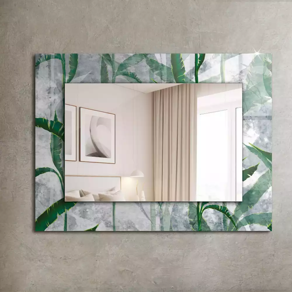 Miroir rectangulaire avec cadre imprimé plantes vertes