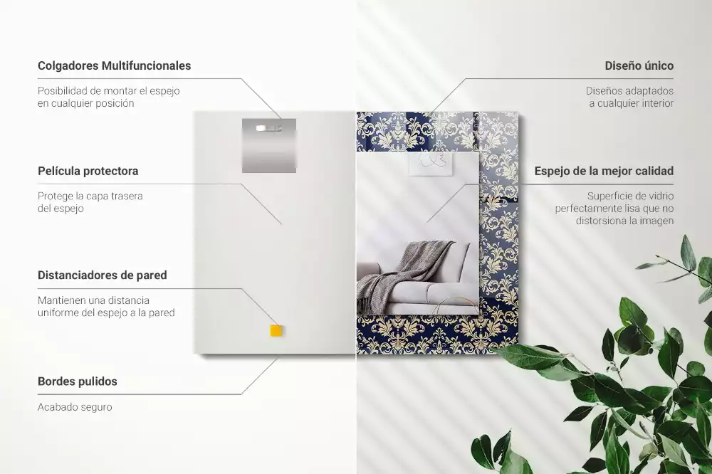 Miroir rectangulaire à cadre imprimé motif victorien pour papier peint