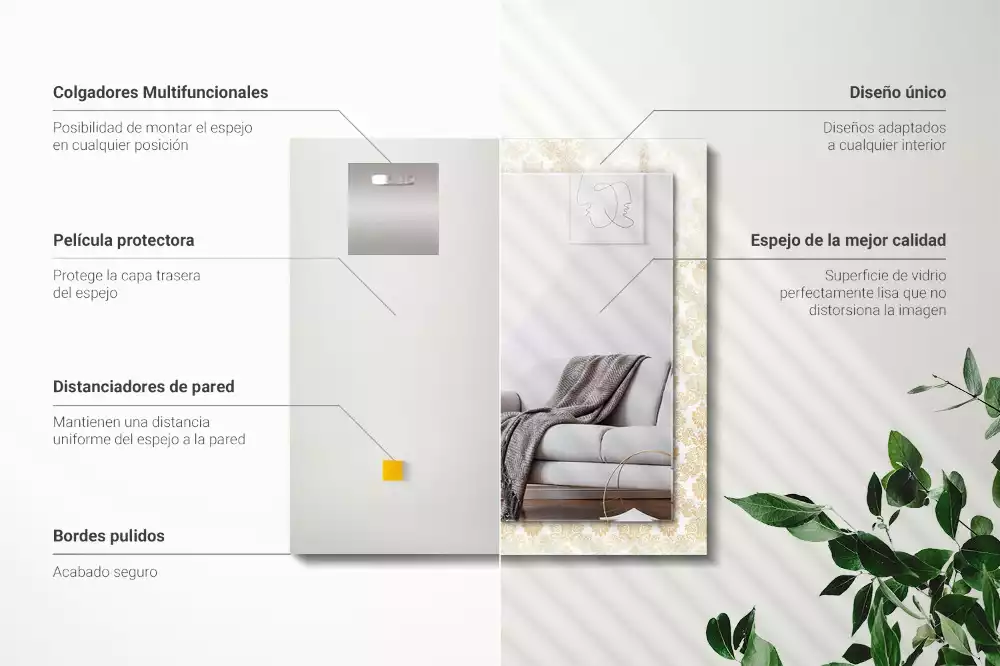 Miroir rectangulaire décoratif ornements dorés