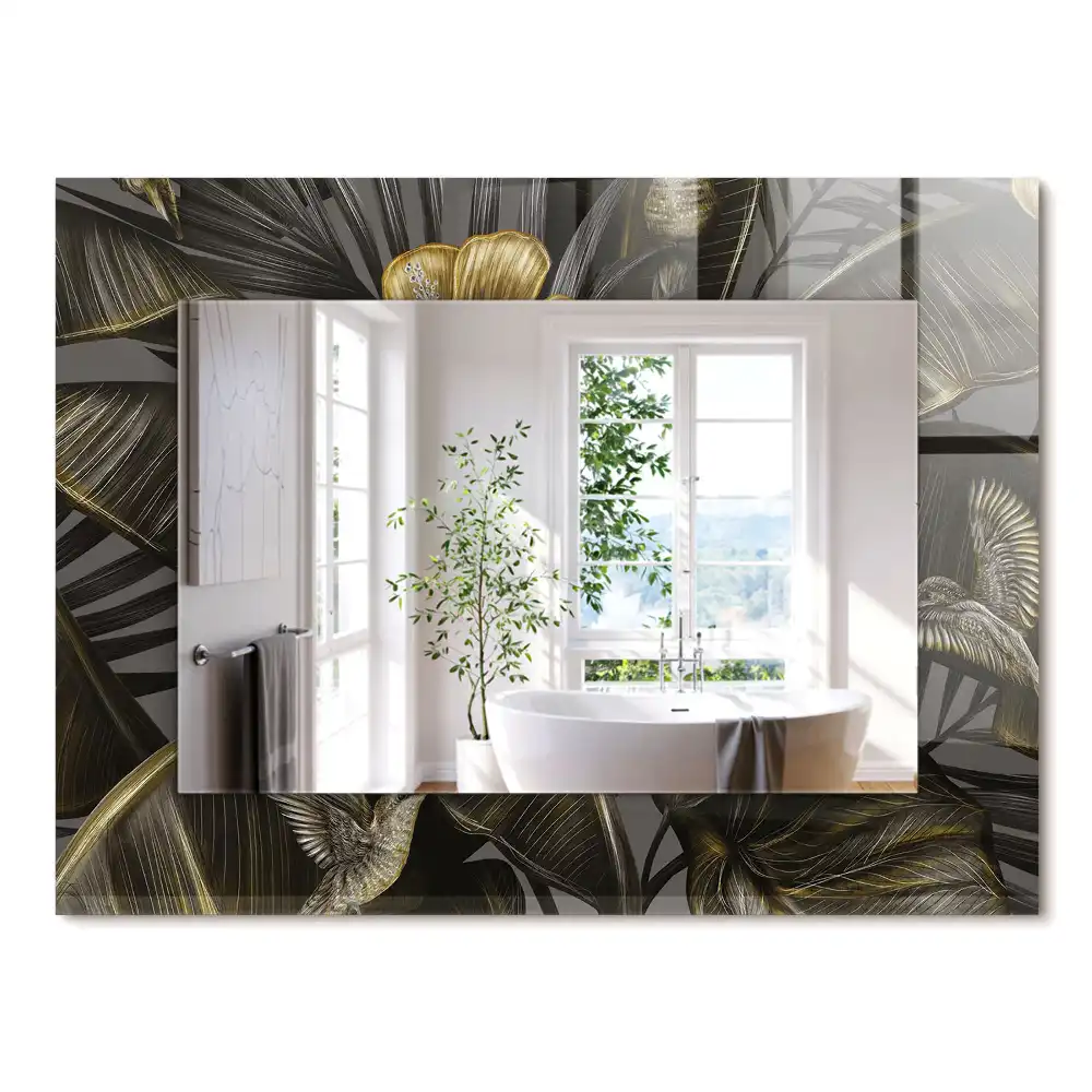 Miroir rectangulaire décoratif imprimé fleurs et colibris