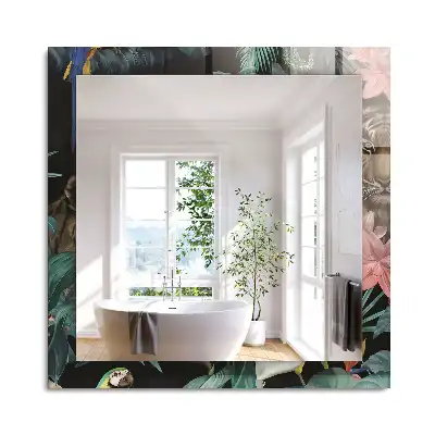 Miroir rectangulaire avec cadre imprimé tigres et perroquets dans la jungle