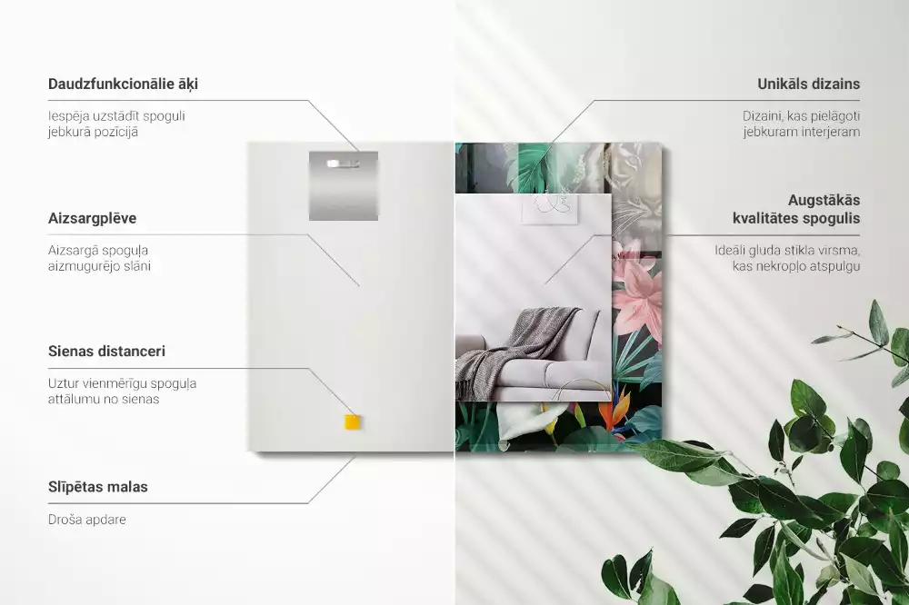 Miroir rectangulaire avec cadre imprimé tigres et perroquets dans la jungle
