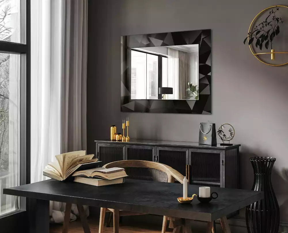 Miroir rectangulaire à cadre imprimé formes géométriques noires
