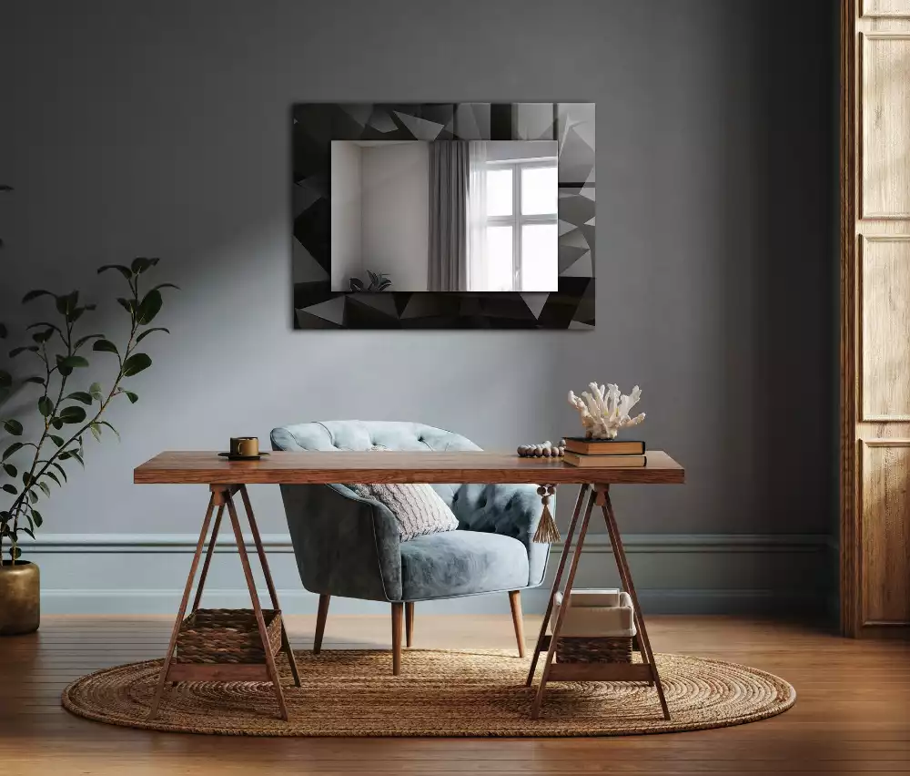 Miroir rectangulaire à cadre imprimé formes géométriques noires