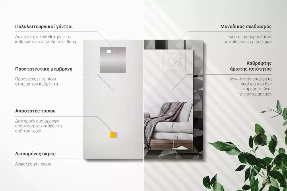 Miroir rectangulaire à cadre imprimé formes géométriques noires