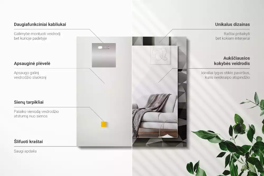 Miroir rectangulaire à cadre imprimé formes géométriques noires