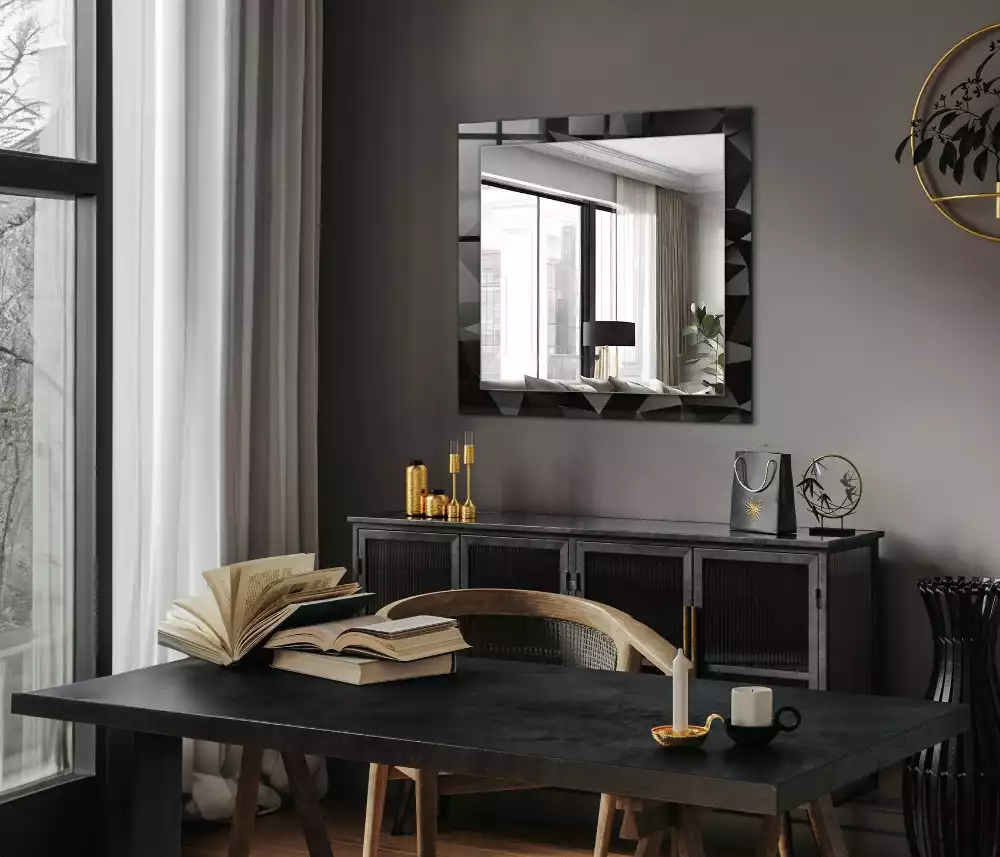 Miroir rectangulaire à cadre imprimé formes géométriques noires