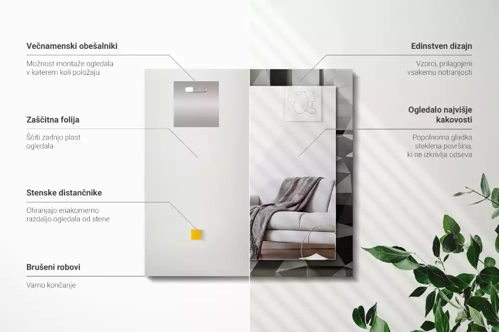 Miroir rectangulaire à cadre imprimé formes géométriques noires