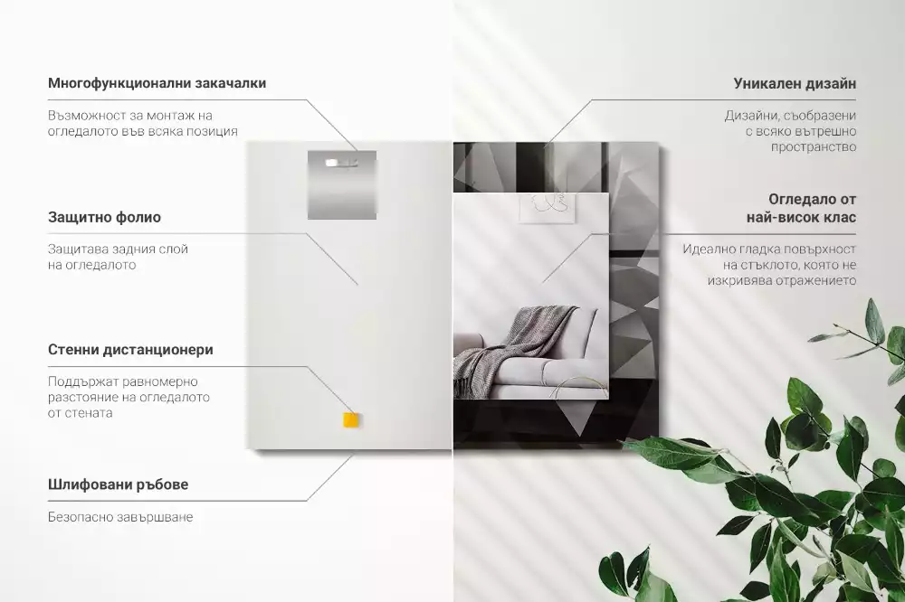 Miroir rectangulaire à cadre imprimé formes géométriques noires