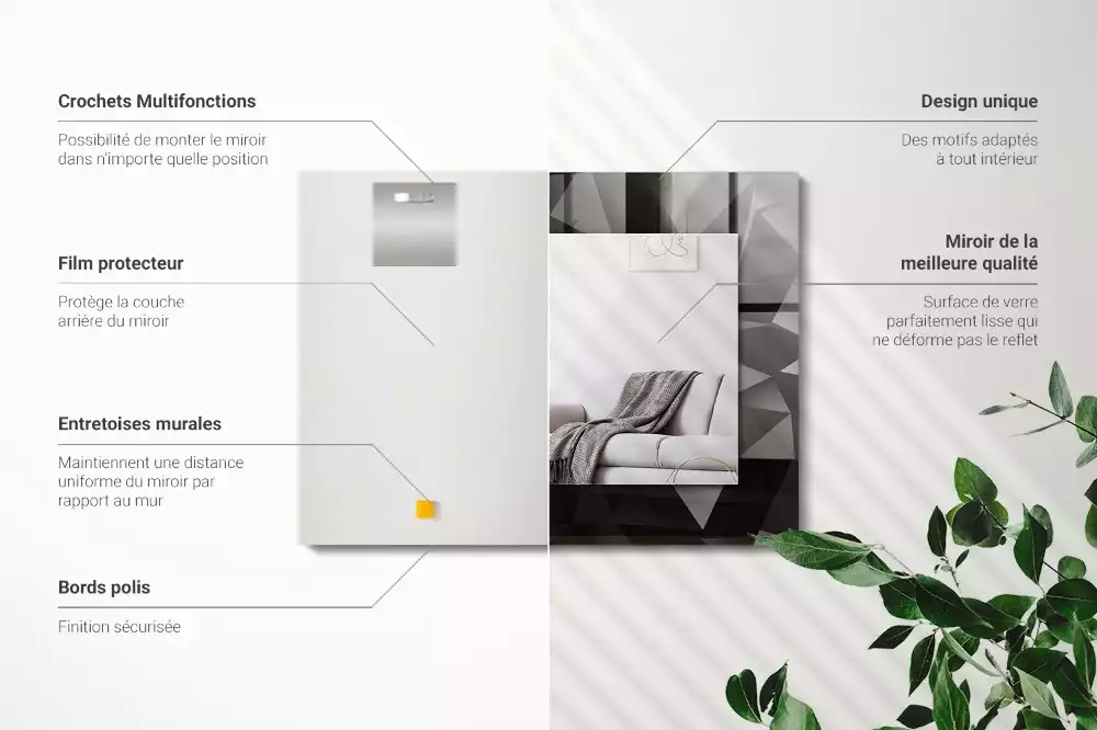 Miroir rectangulaire à cadre imprimé formes géométriques noires