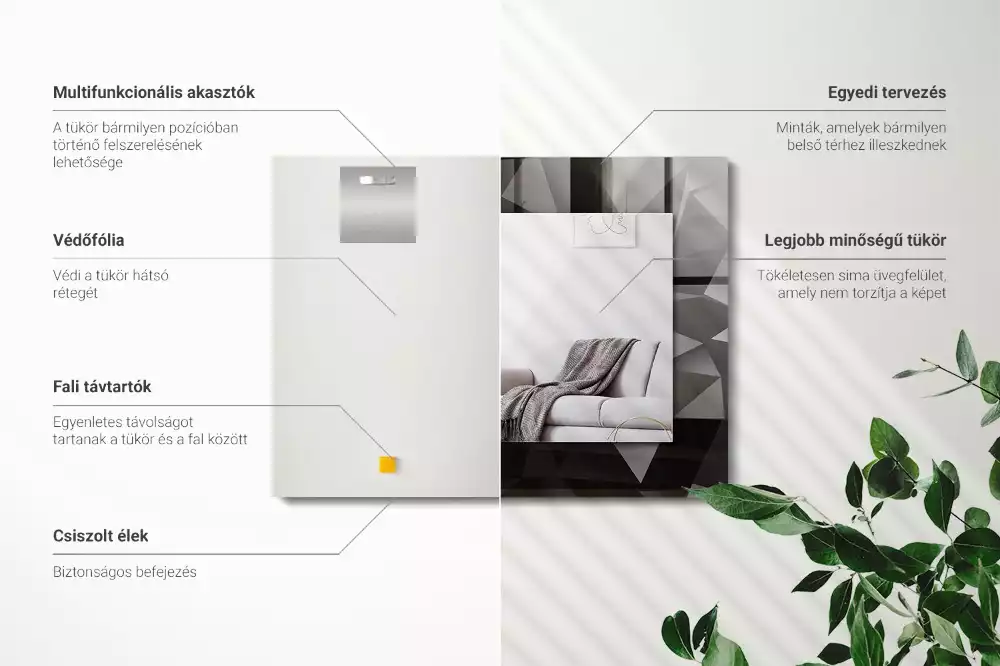 Miroir rectangulaire à cadre imprimé formes géométriques noires
