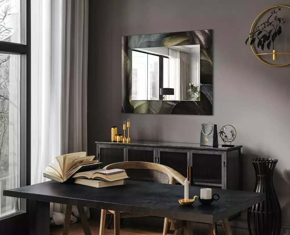 Miroir rectangulaire décoratif feuilles colorées de plantes