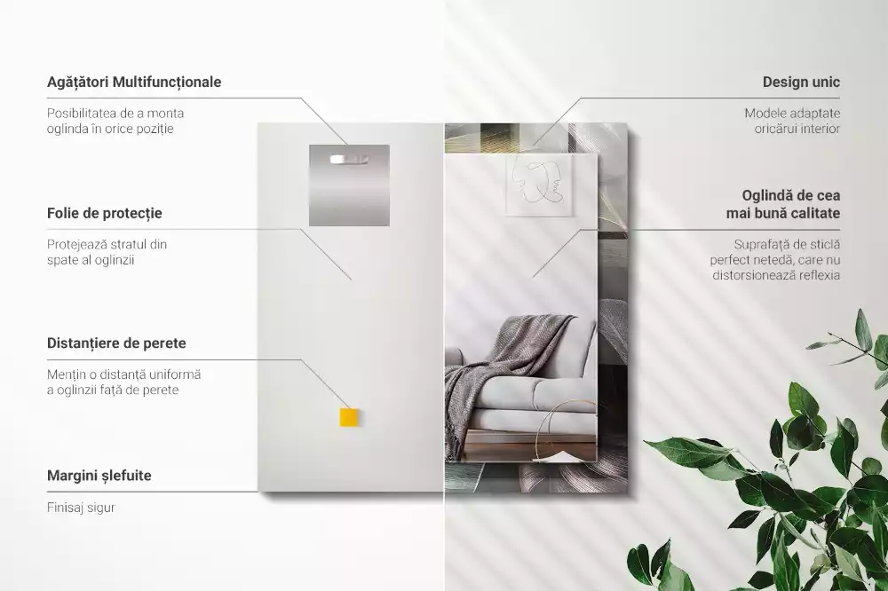 Miroir rectangulaire décoratif feuilles colorées de plantes