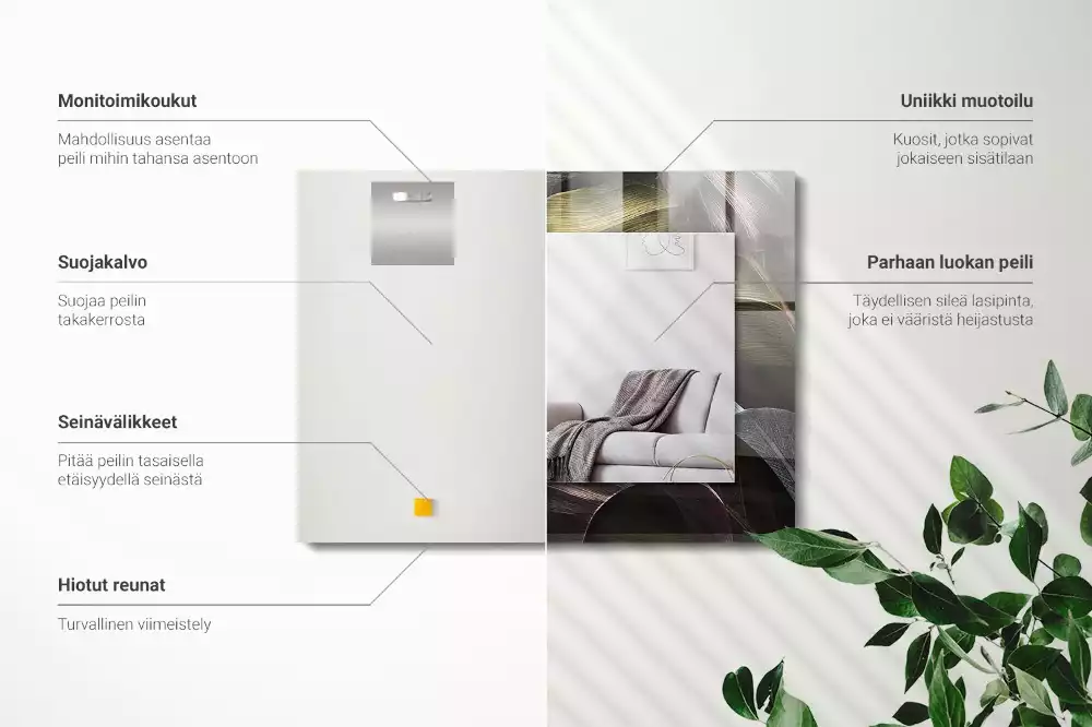Miroir rectangulaire décoratif feuilles colorées de plantes