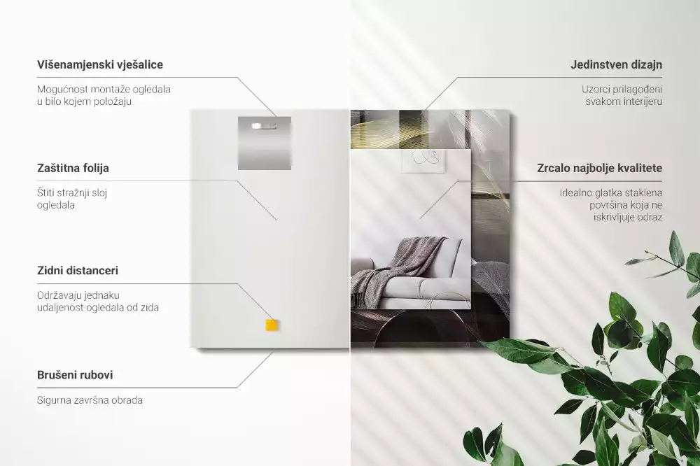 Miroir rectangulaire décoratif feuilles colorées de plantes