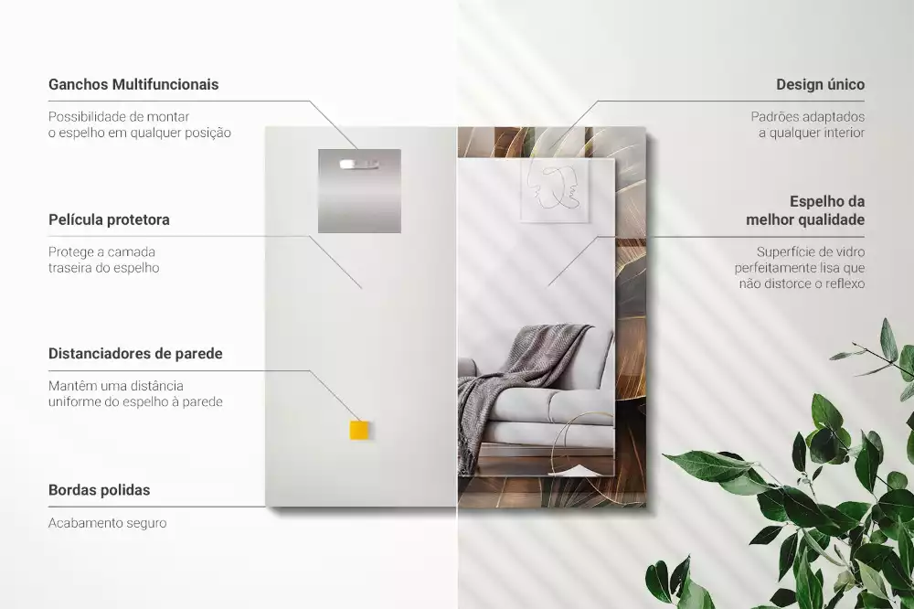 Miroir rectangulaire imprimé feuilles tropicales