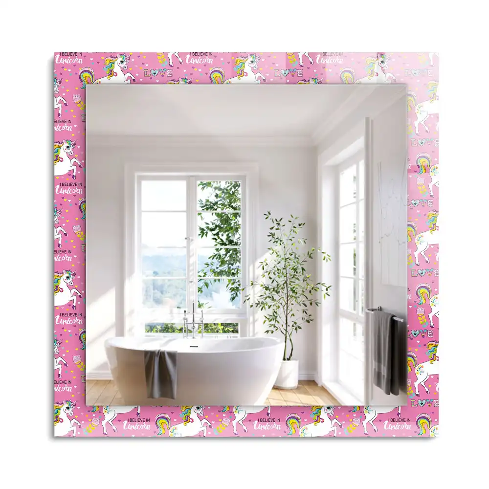 Miroir rectangulaire décoratif imprimé licornes arcs-en-ciel et cœurs