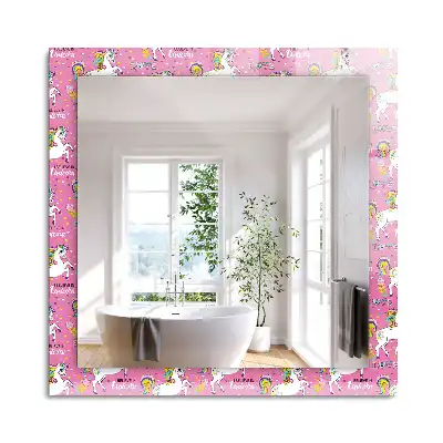 Miroir rectangulaire décoratif imprimé licornes arcs-en-ciel et cœurs
