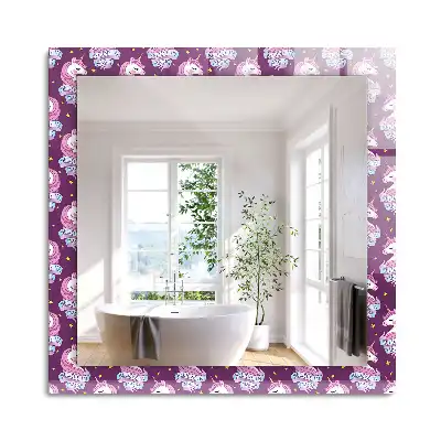 Miroir rectangulaire avec cadre imprimé licornes étoiles et inscription
