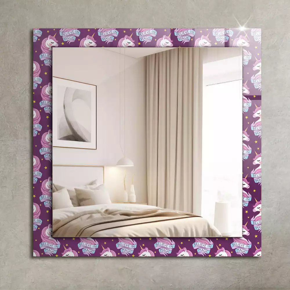 Miroir rectangulaire avec cadre imprimé licornes étoiles et inscription