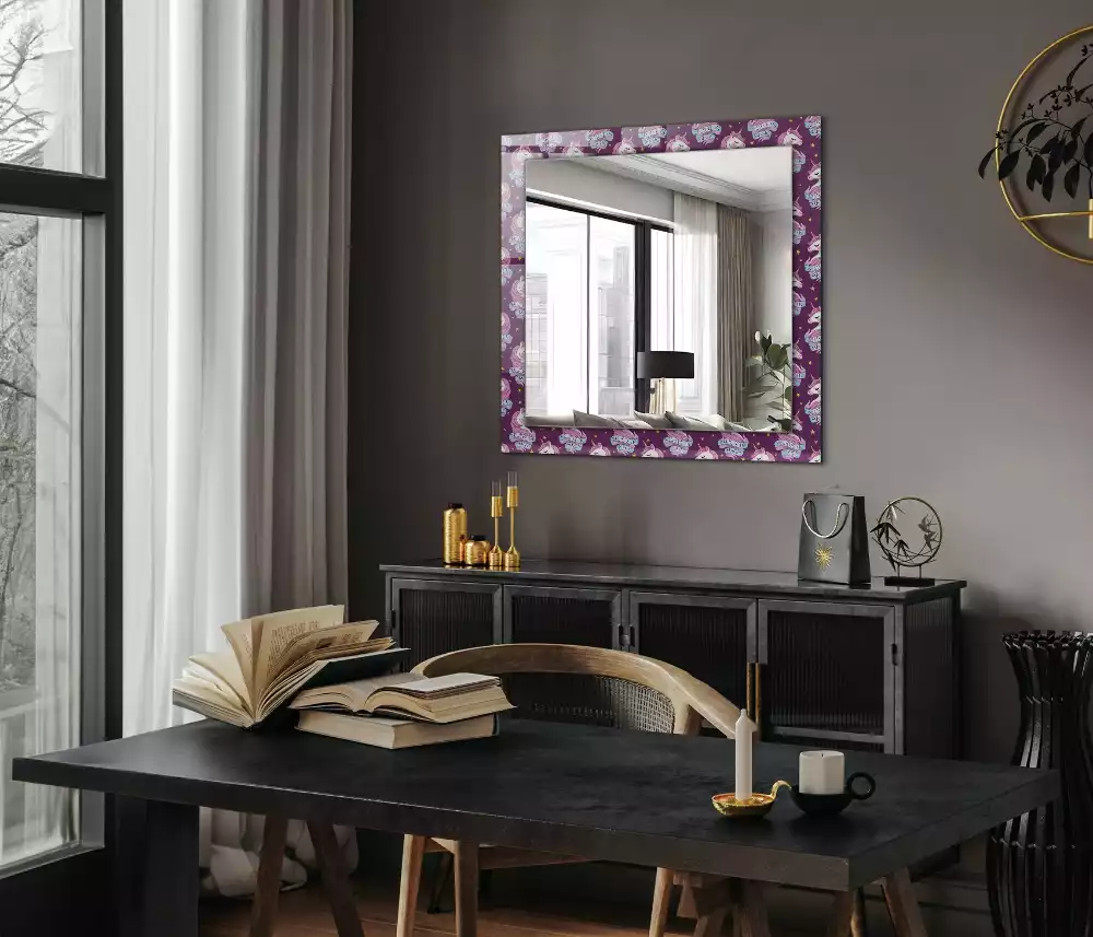 Miroir rectangulaire avec cadre imprimé licornes étoiles et inscription