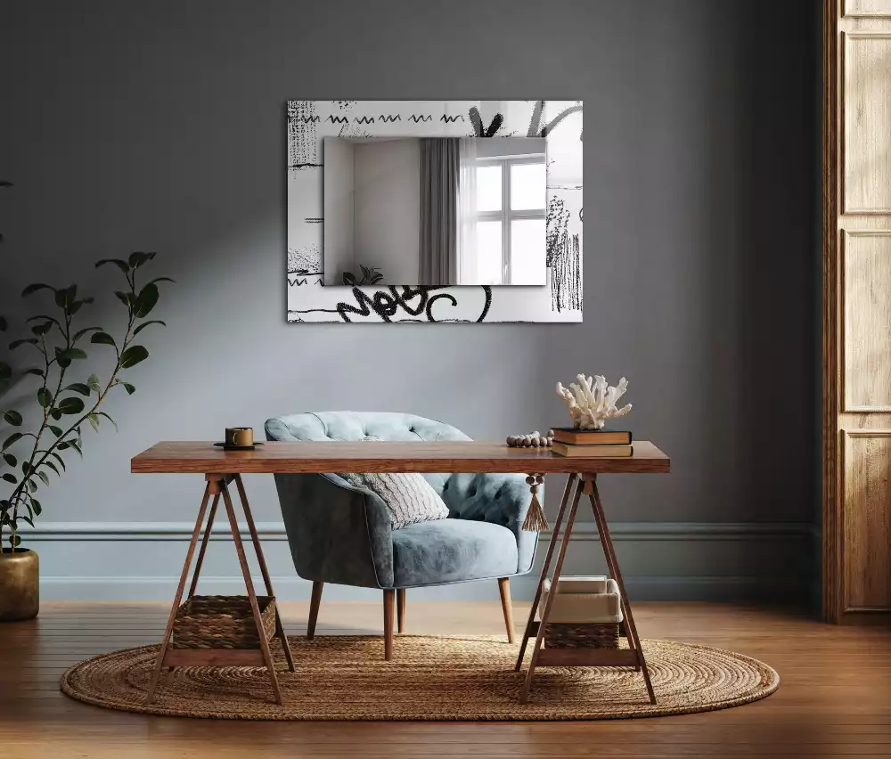 Miroir rectangulaire à cadre imprimé lignes ondulées modernes abstraites