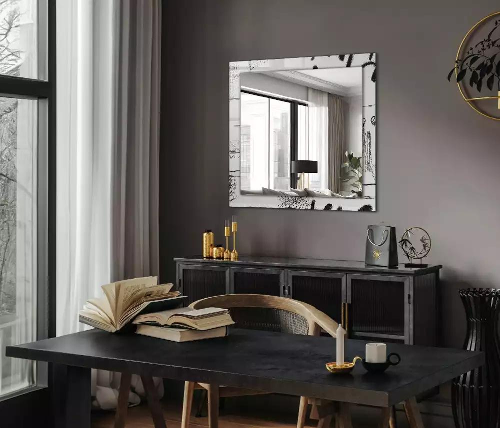 Miroir rectangulaire à cadre imprimé lignes ondulées modernes abstraites