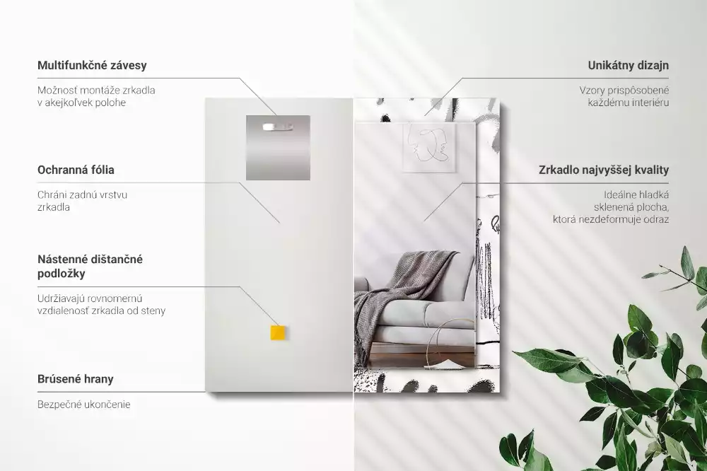 Miroir rectangulaire à cadre imprimé lignes ondulées modernes abstraites