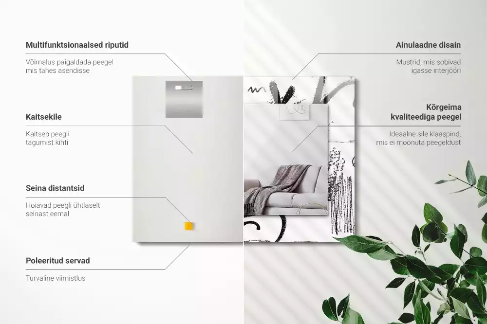 Miroir rectangulaire à cadre imprimé lignes ondulées modernes abstraites