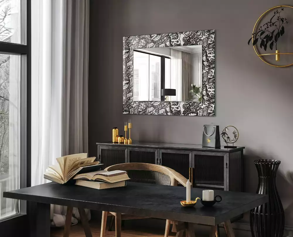 Miroir rectangulaire décoratif motifs en noir et blanc