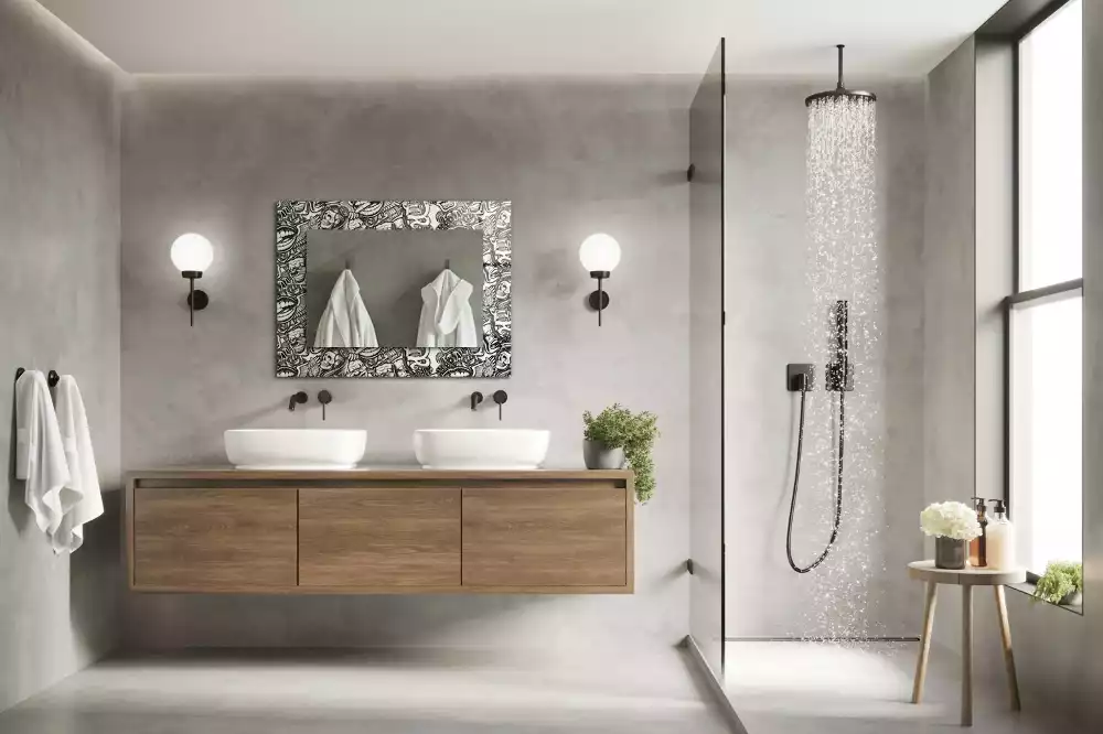Miroir rectangulaire décoratif motifs en noir et blanc