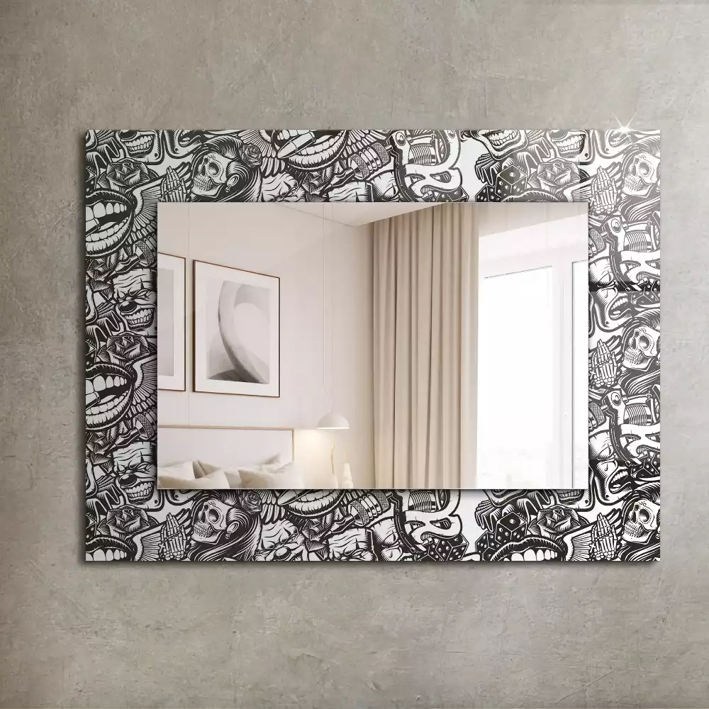 Miroir rectangulaire décoratif motifs en noir et blanc
