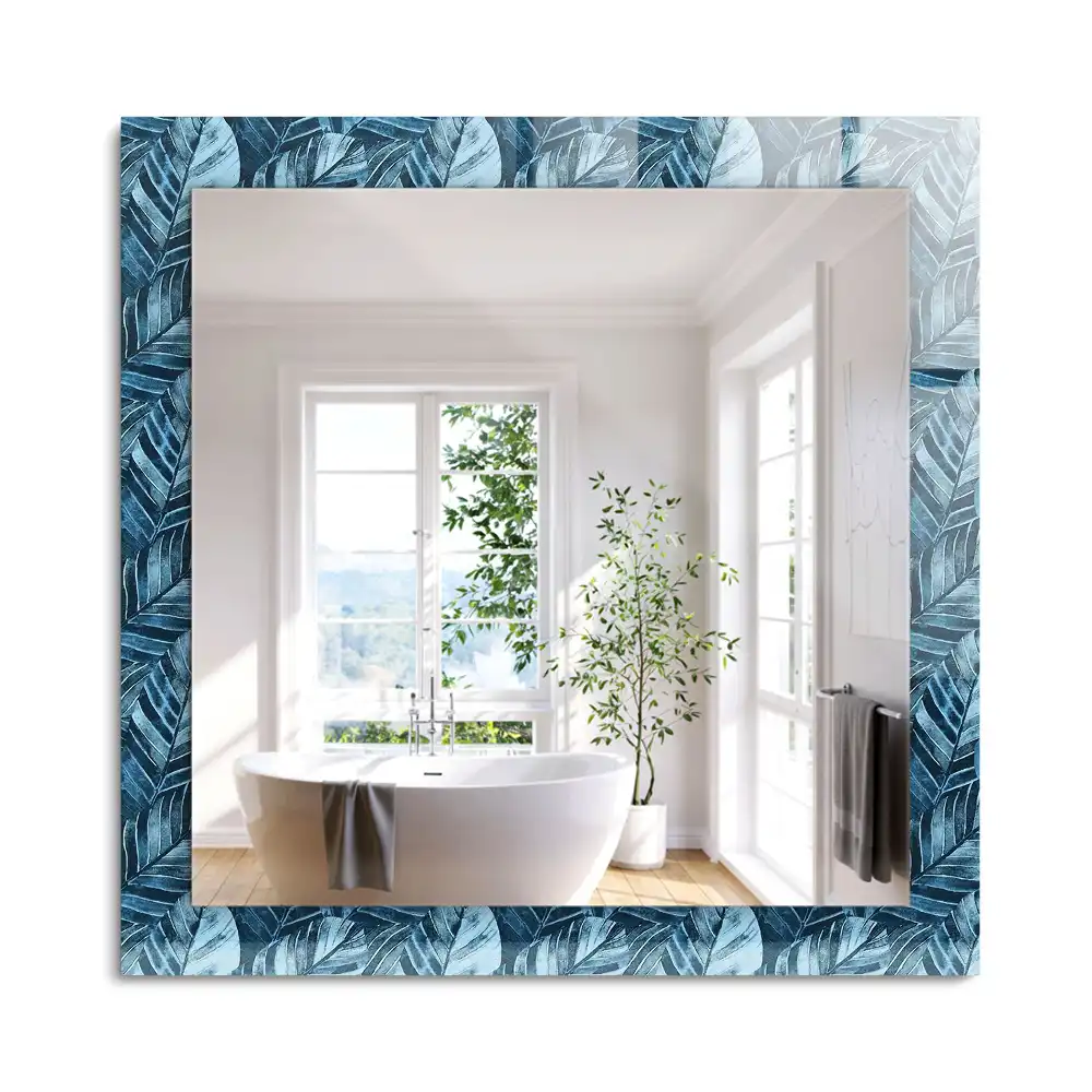 Miroir rectangulaire imprimé motif feuilles bleu clair