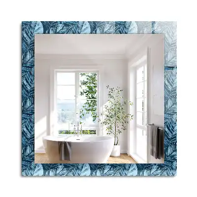 Miroir rectangulaire imprimé motif feuilles bleu clair