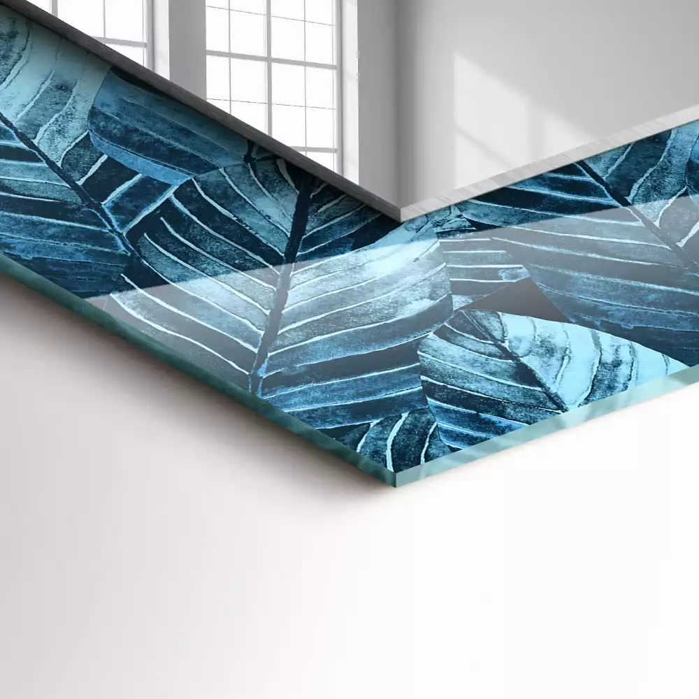 Miroir rectangulaire imprimé motif feuilles bleu clair