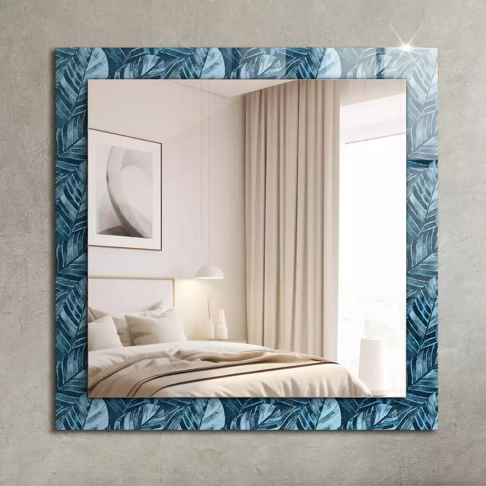 Miroir rectangulaire imprimé motif feuilles bleu clair
