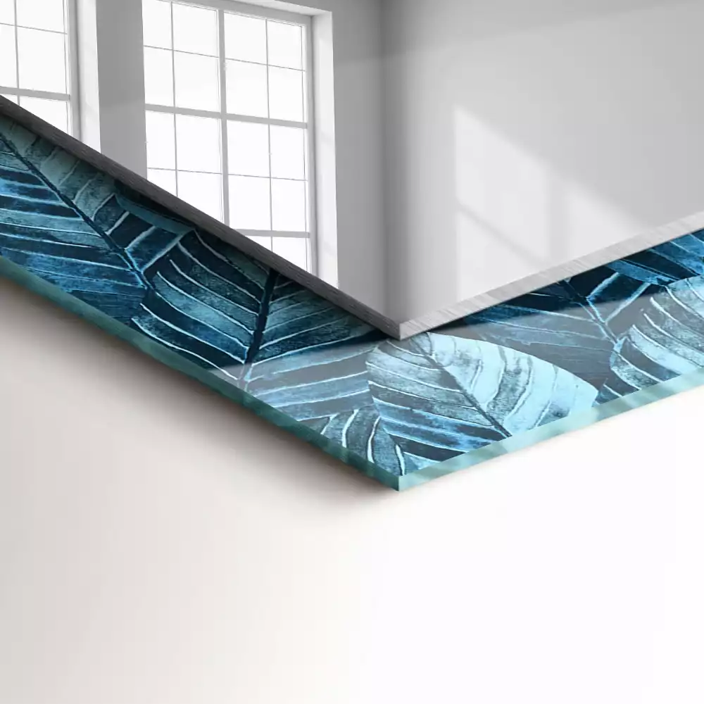 Miroir rectangulaire imprimé motif feuilles bleu clair