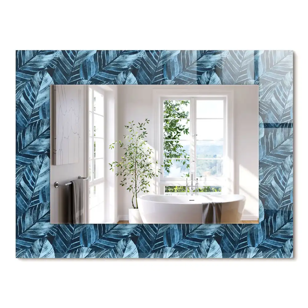 Miroir rectangulaire imprimé motif feuilles bleu clair