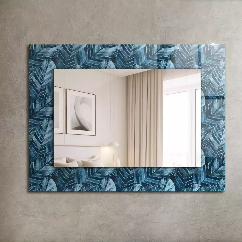 Miroir rectangulaire imprimé motif feuilles bleu clair