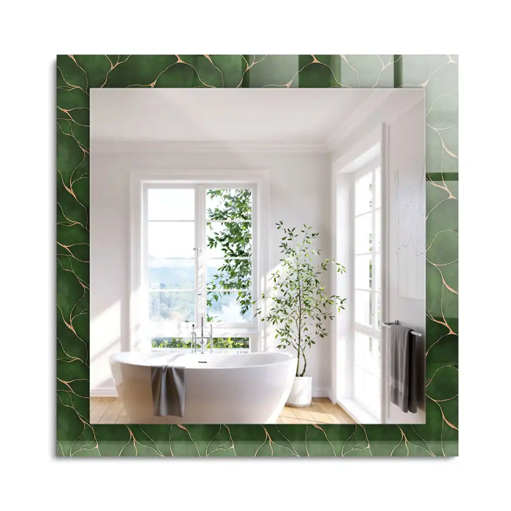 Miroir rectangulaire avec cadre imprimé motif feuilles vertes