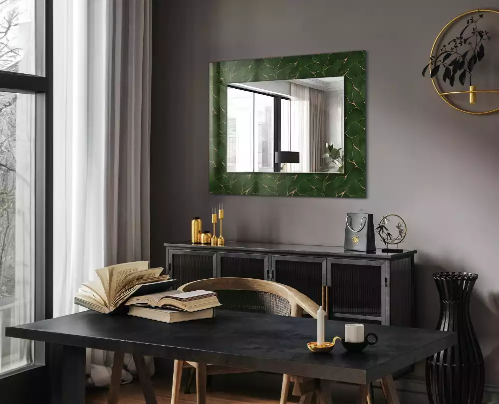 Miroir rectangulaire avec cadre imprimé motif feuilles vertes